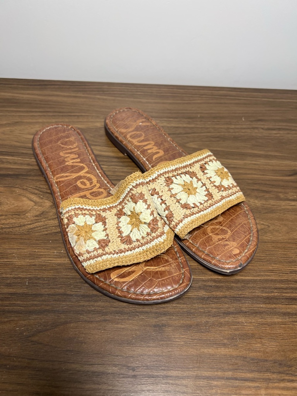 Sam Edelman Woven Crochet Slide Sandal in Brown and Cream - Picture 3 of 8